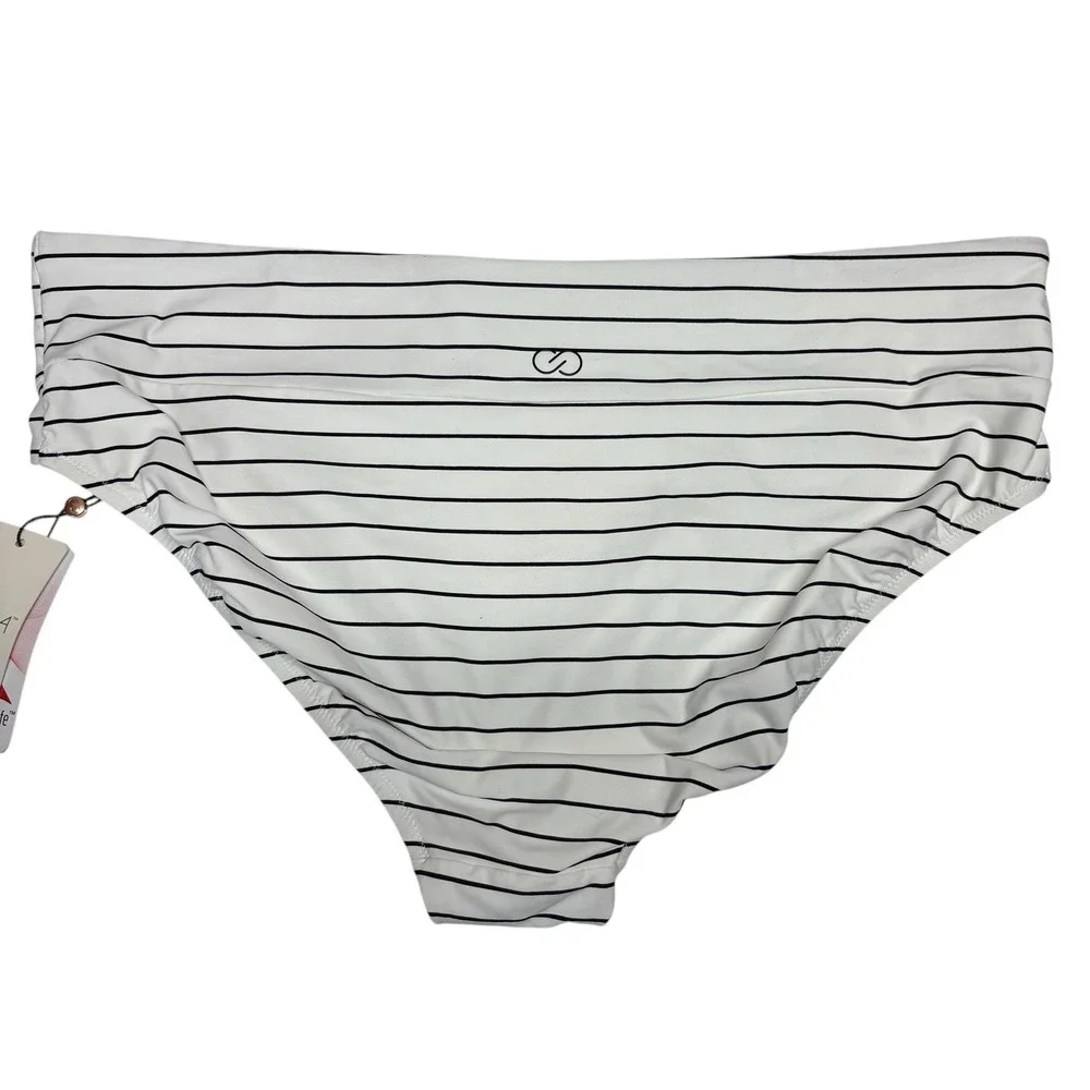 Calia Womens Swimsuit Bottoms XL White Striped Wide Band Mid Rise